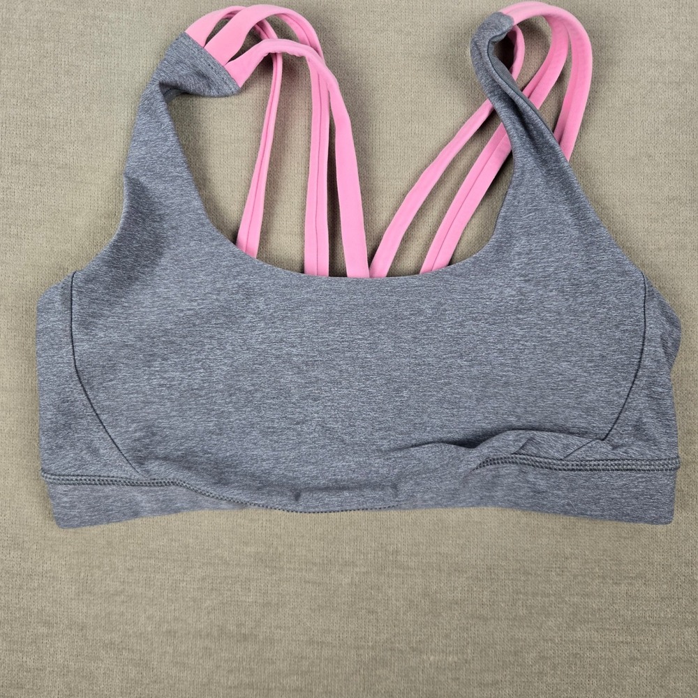 Lululemon Free To Be Wild Sports Bra Heathered Grey Pink Strappy Back Yoga XS?